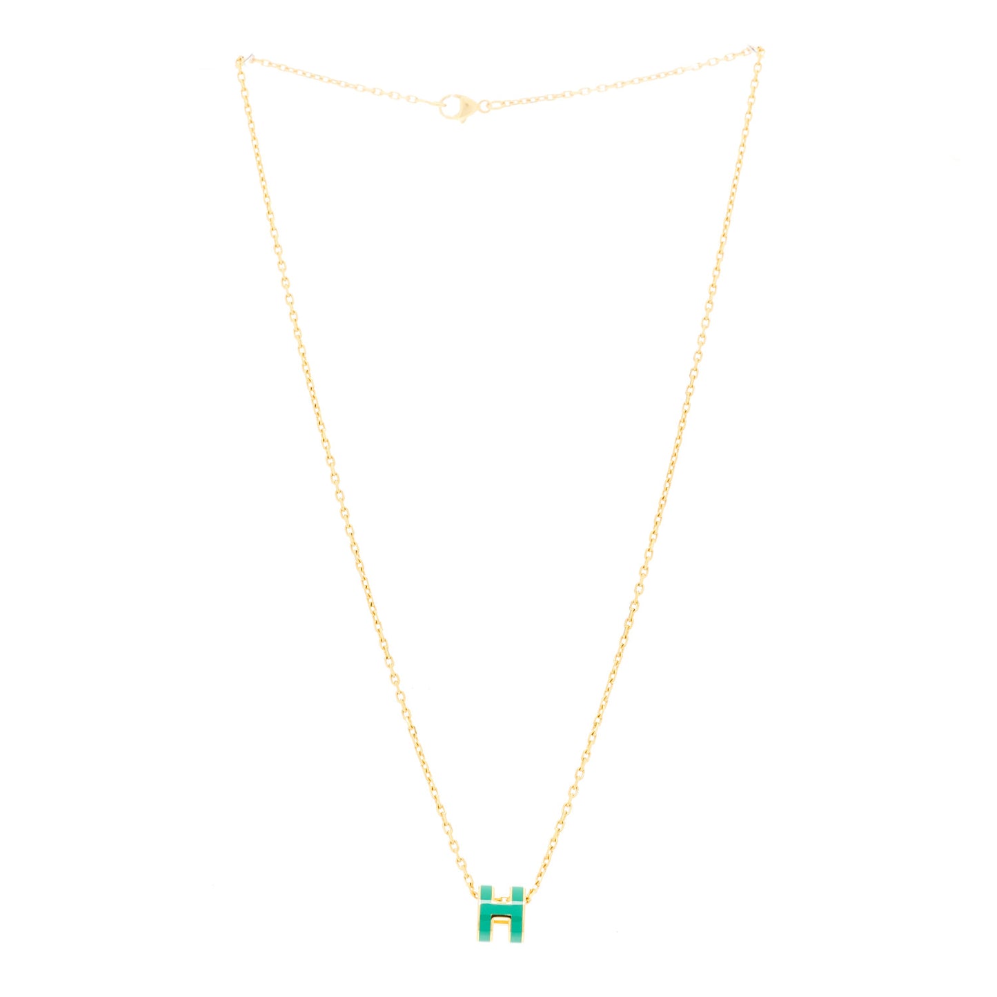 Lacquered Gold Mini Pop H Pendant Necklace Malachite