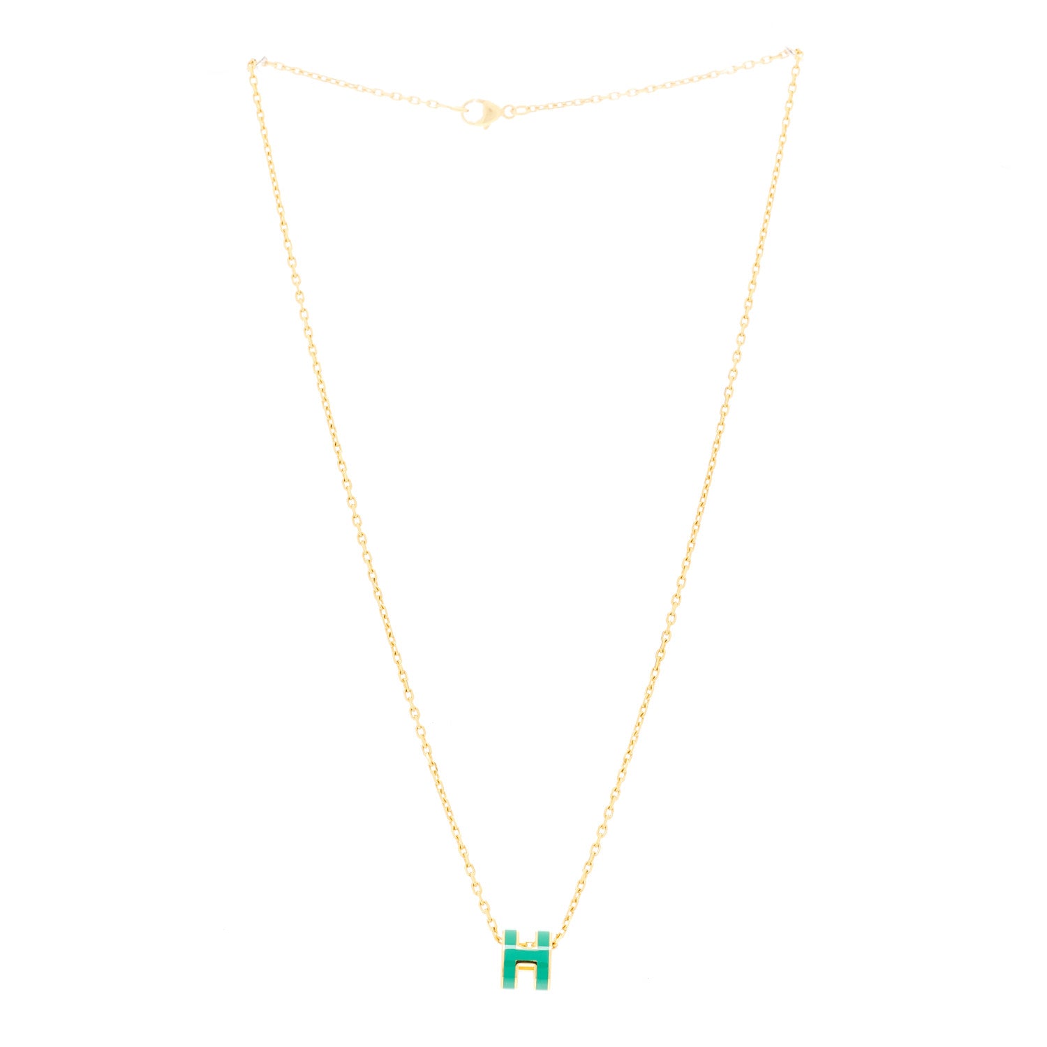 Hermes Lacquered Gold Mini Pop H Pendant Necklace Malachite 3 of 6