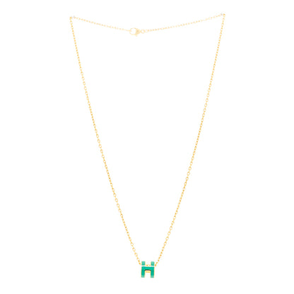 Hermes Lacquered Gold Mini Pop H Pendant Necklace Malachite 3 of 6