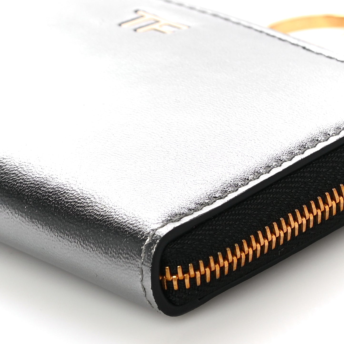 Metallic Calfskin Key Pouch Silver