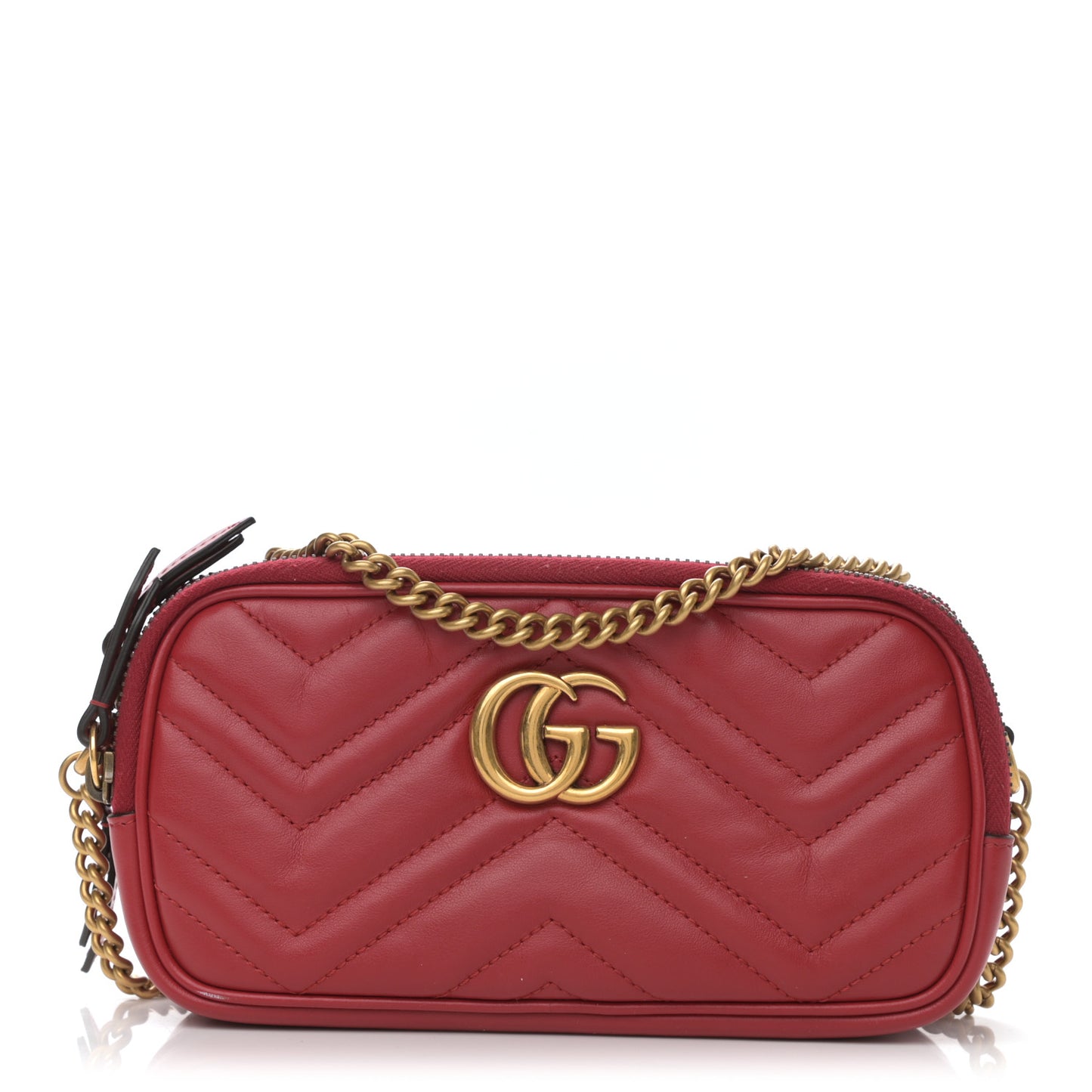 Calfskin Matelasse Mini GG Marmont Chain Crossbody Bag Hibiscus Red