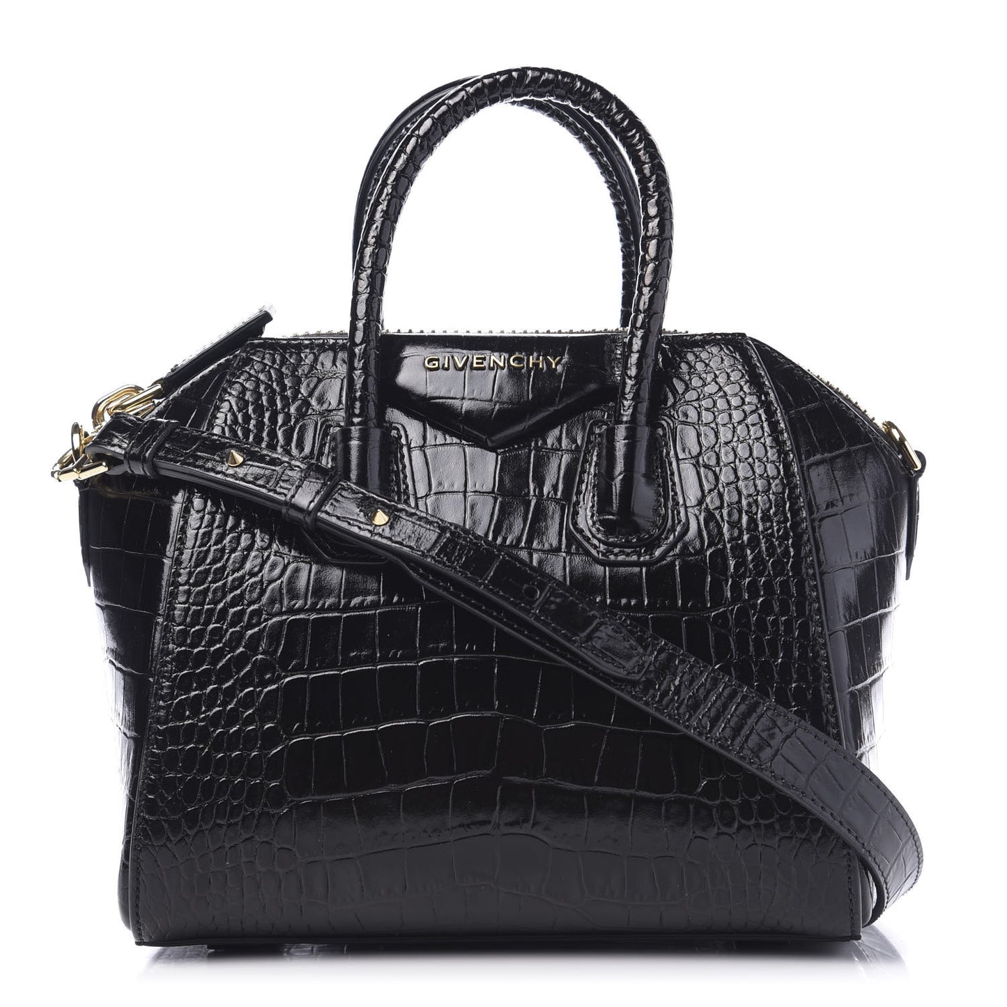 Calfskin Crocodile Embossed Mini Antigona Black