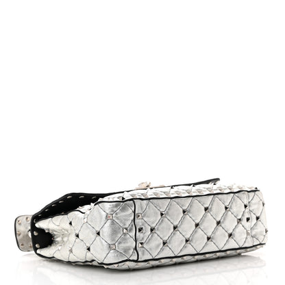 Valentino Garavani Metallic Nappa Medium Rockstud Spike Shoulder Bag Silver 4 of 17
