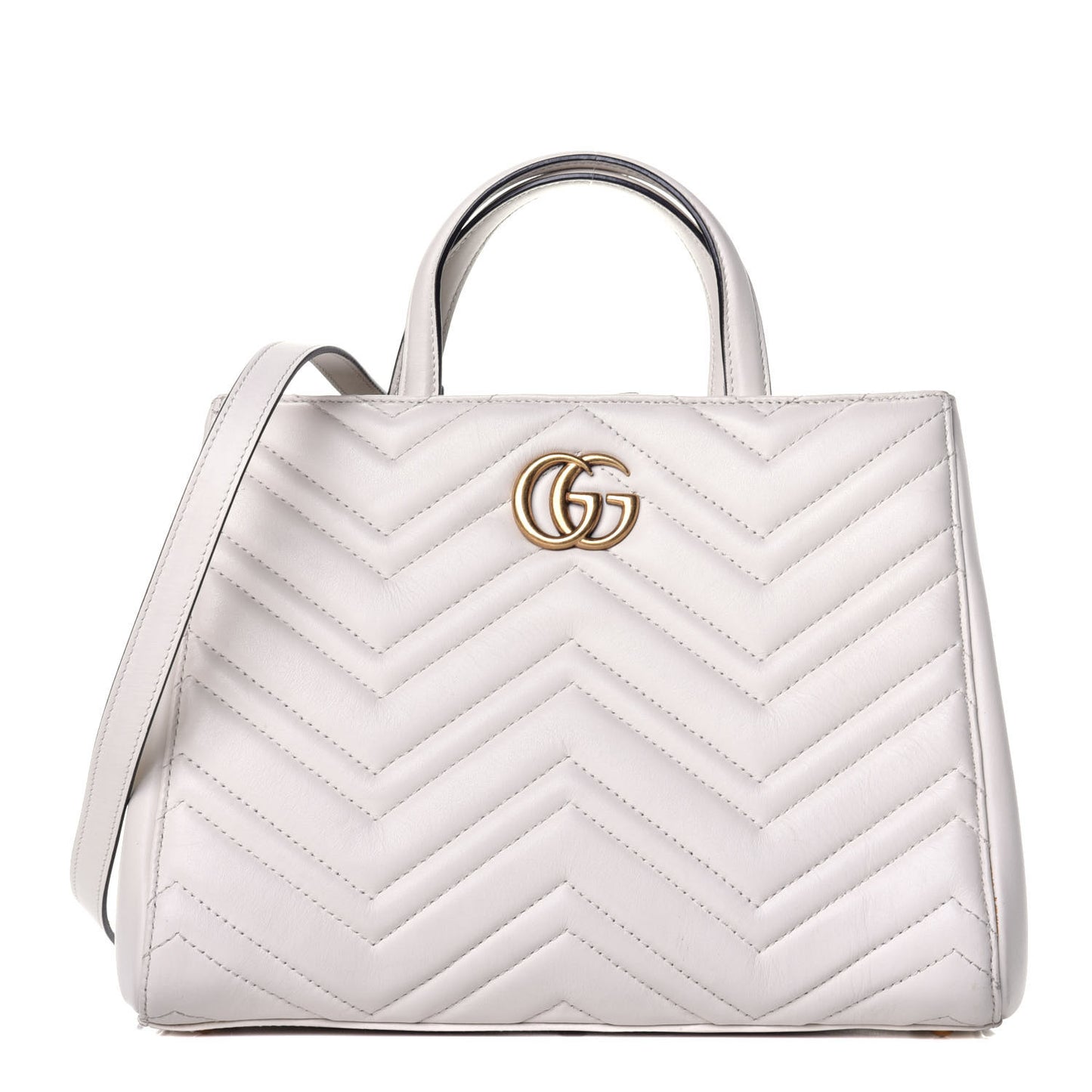 Calfskin Matelasse Small GG Marmont Tote White