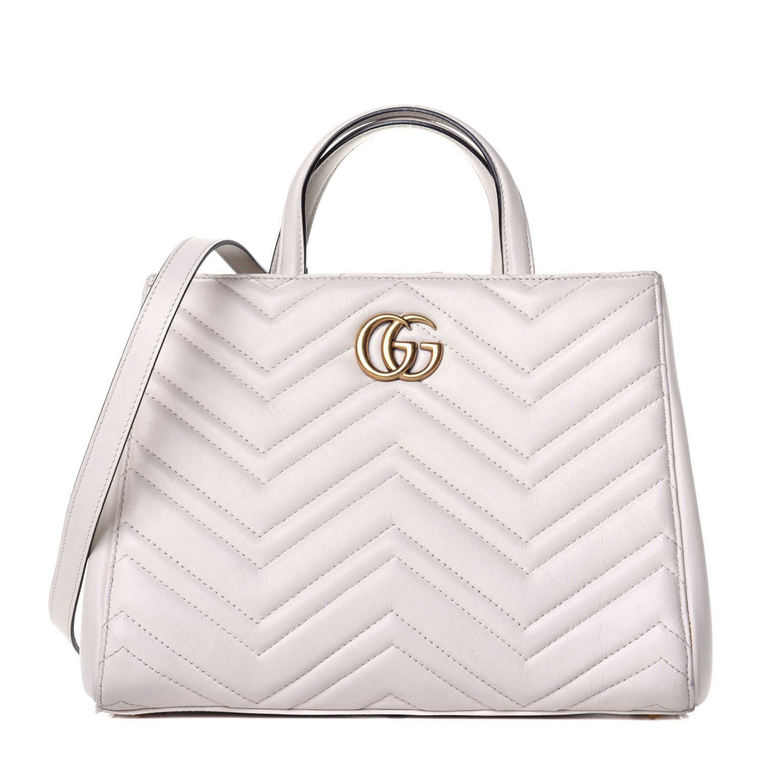 Gucci Calfskin Matelasse Small GG Marmont Tote White 1 of 10