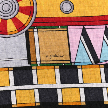 Hermes Cashmere Silk Voltes Et Pirouettes Shawl 140 Black Gris Chine Rouge 4 of 6