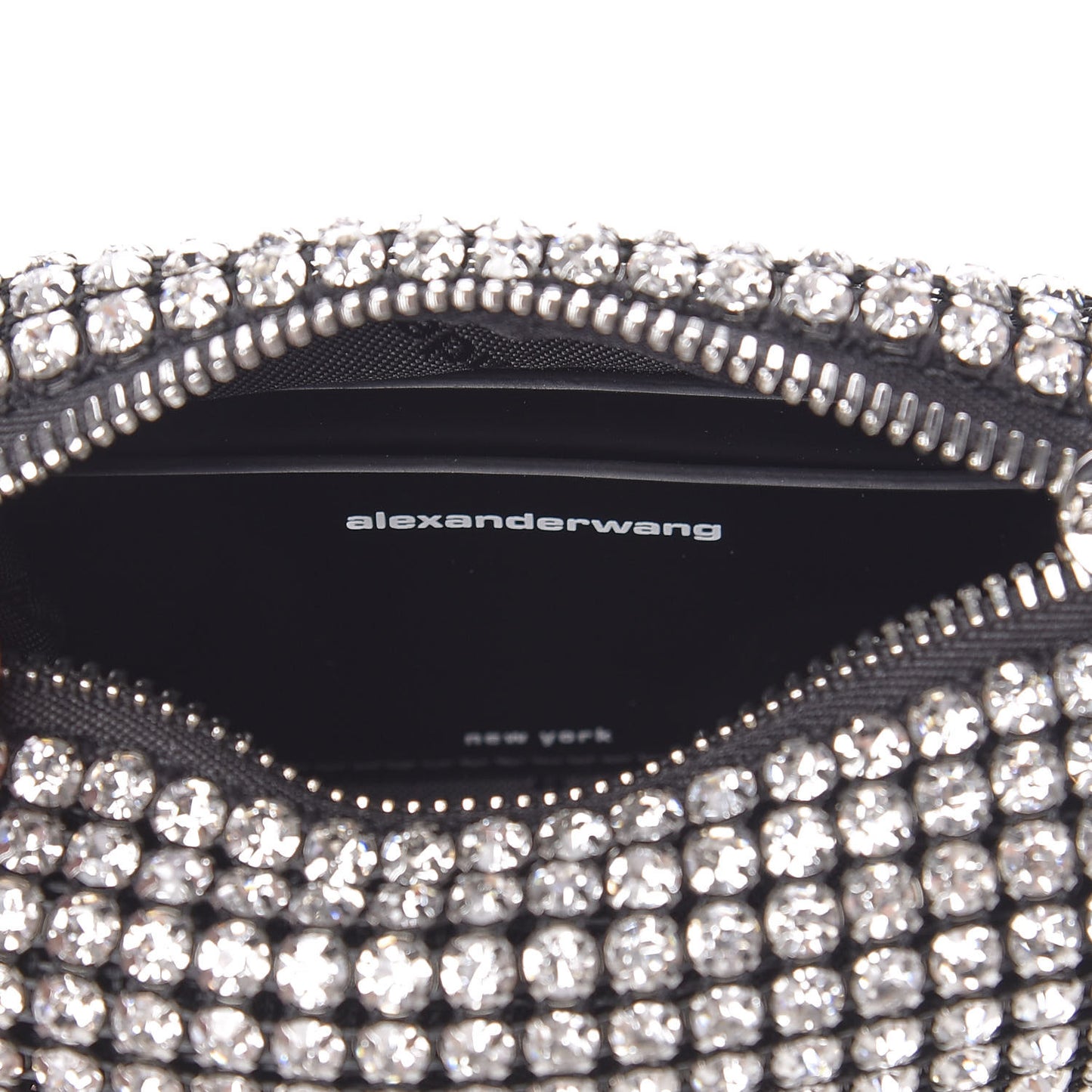 Mesh Crystal Rhinestone Mini Heiress Pouch Black Silver