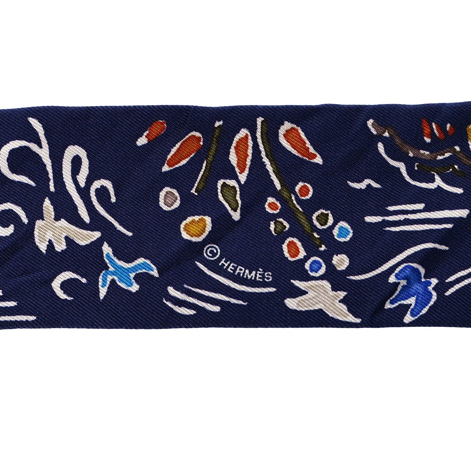 Hermes Silk Les Cles A Pois Twilly Marine Gris Argent 3 of 4