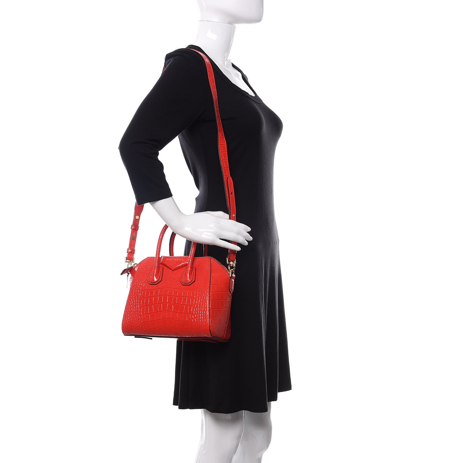 Givenchy Calfskin Crocodile Embossed Mini Antigona Red 2 of 11