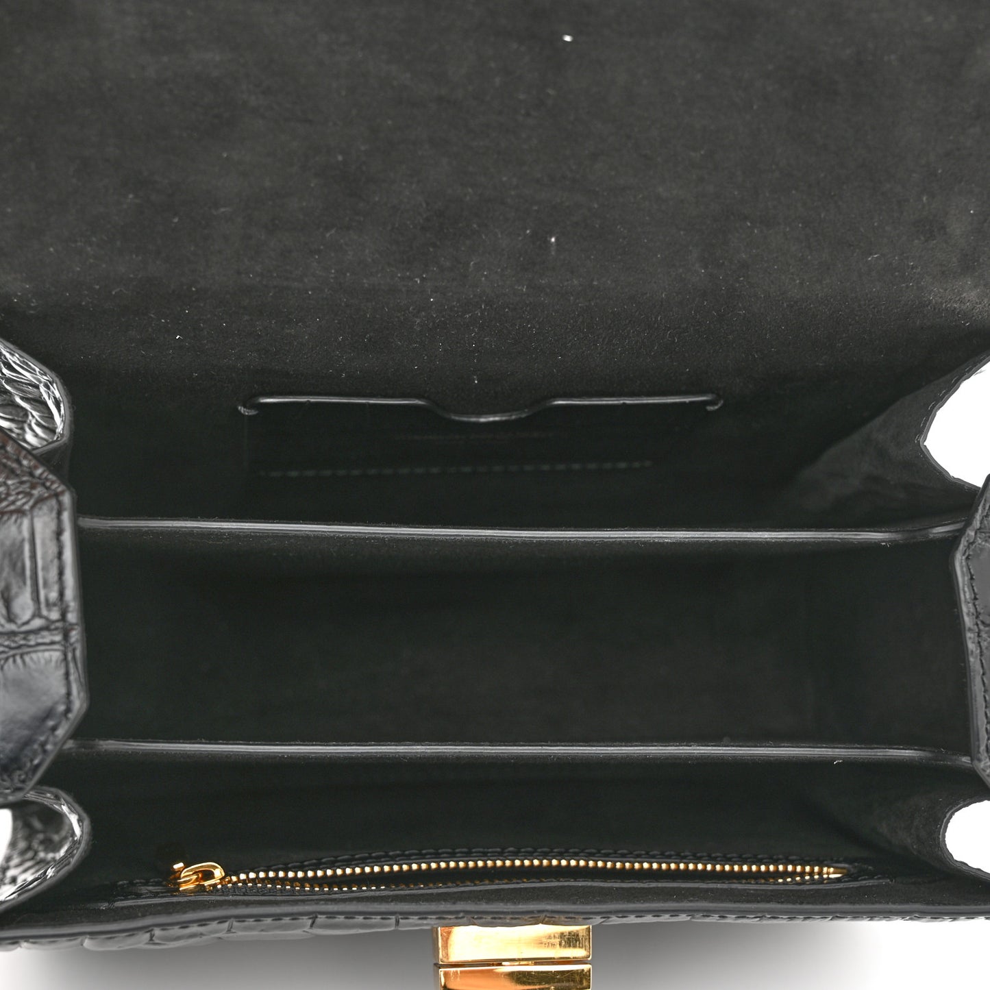 Calfskin Crocodile Embossed Box Shoulder Bag 21 Black