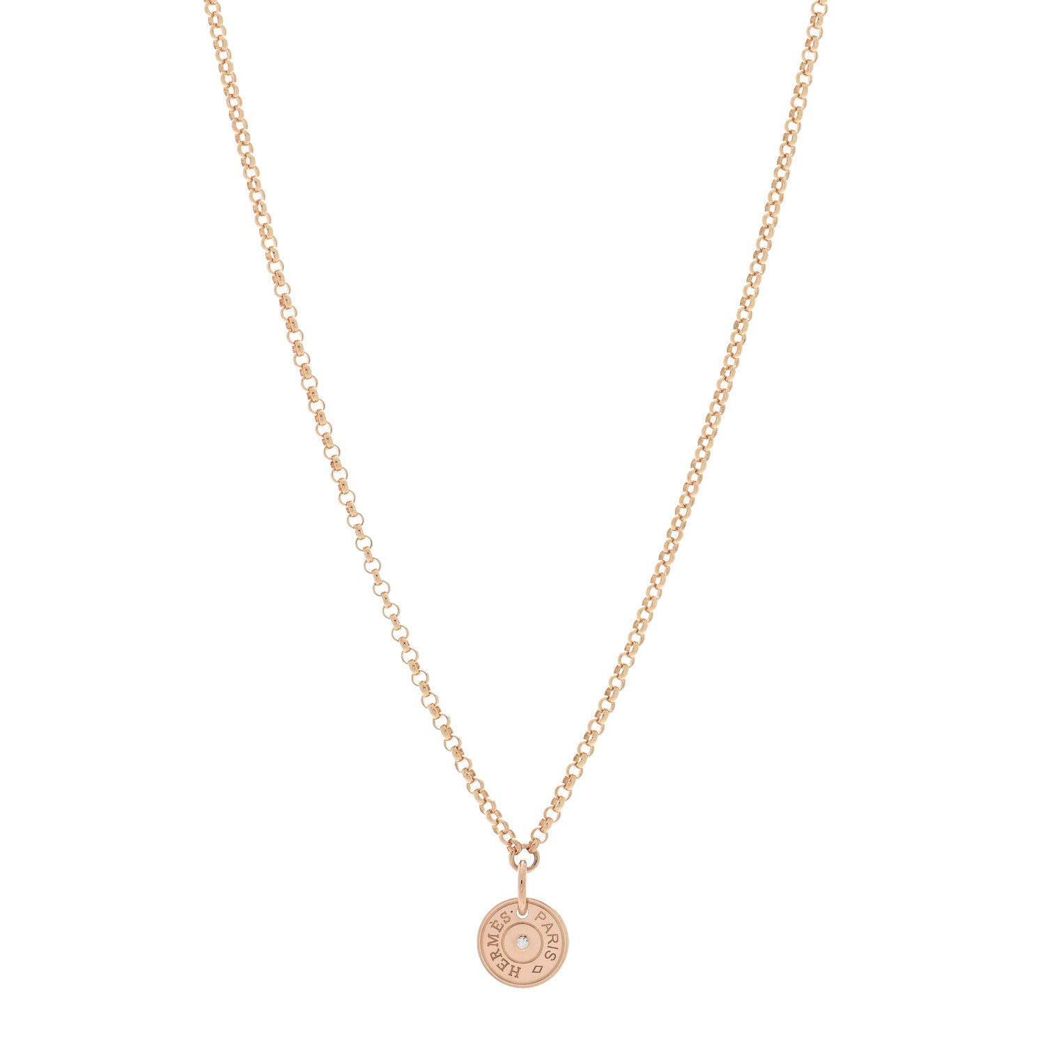 Hermes 18K Rose Gold Diamond Gambade Clou de Selle Necklace 1 of 6