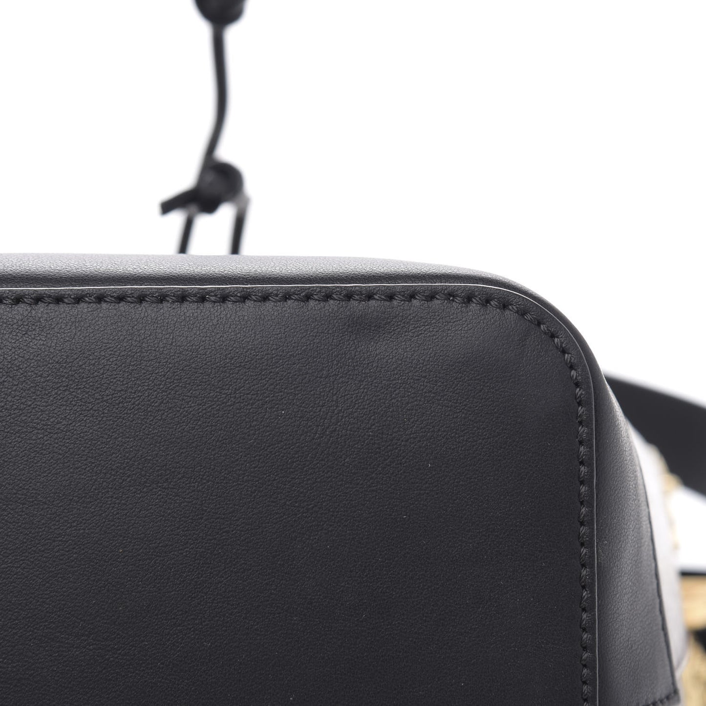 Glazed Fabric Vitello Grace F is Fendi FF 1974 Stamp Patch Grande Mon Tresor Bucket Bag Mogano Panna Black