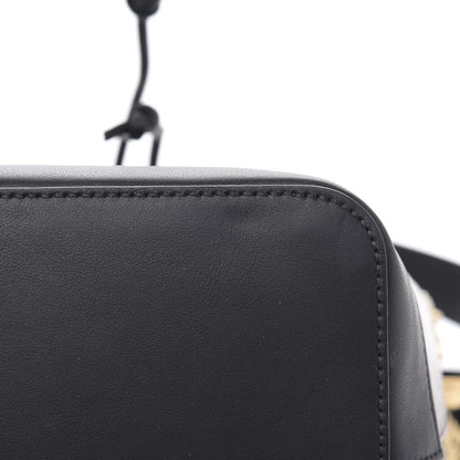 Fendi Glazed Fabric Vitello Grace F is Fendi FF 1974 Stamp Patch Grande Mon Tresor Bucket Bag Mogano Panna Black 11 of 12