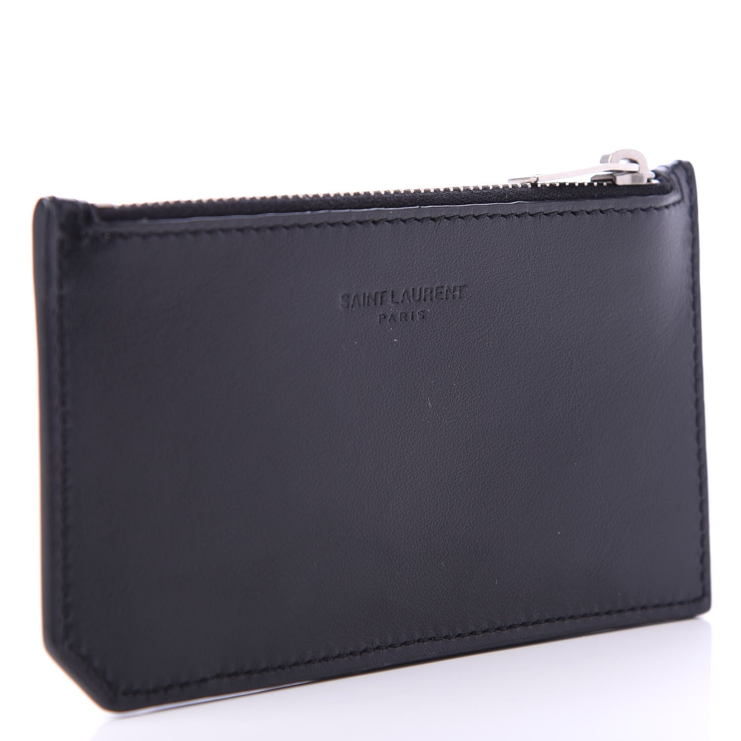 Saint Laurent Calfskin Smoking Forever Patch Fragments Zip Pouch Card Holder Black 3 of 7