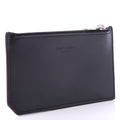 Saint Laurent Calfskin Smoking Forever Patch Fragments Zip Pouch Card Holder Black 3 of 7