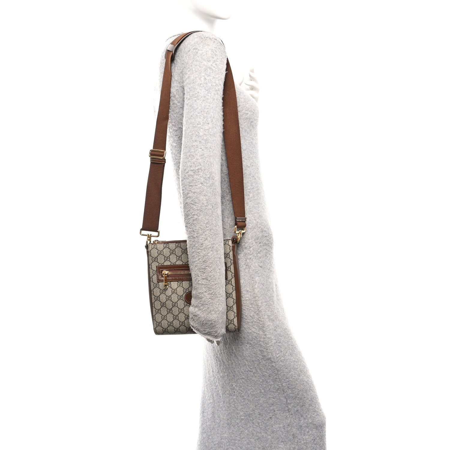 Gucci GG Supreme Monogram Azalea Calfskin Retro Interlocking G Flat Messenger Bag Beige Ebony Brown Sugar 2 of 16