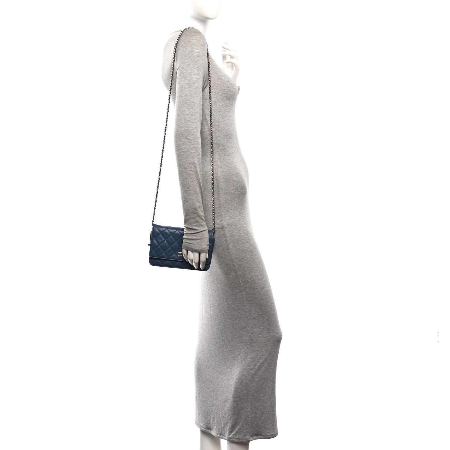 Chanel Caviar Quilted Wallet on Chain WOC Blue 2 of 12