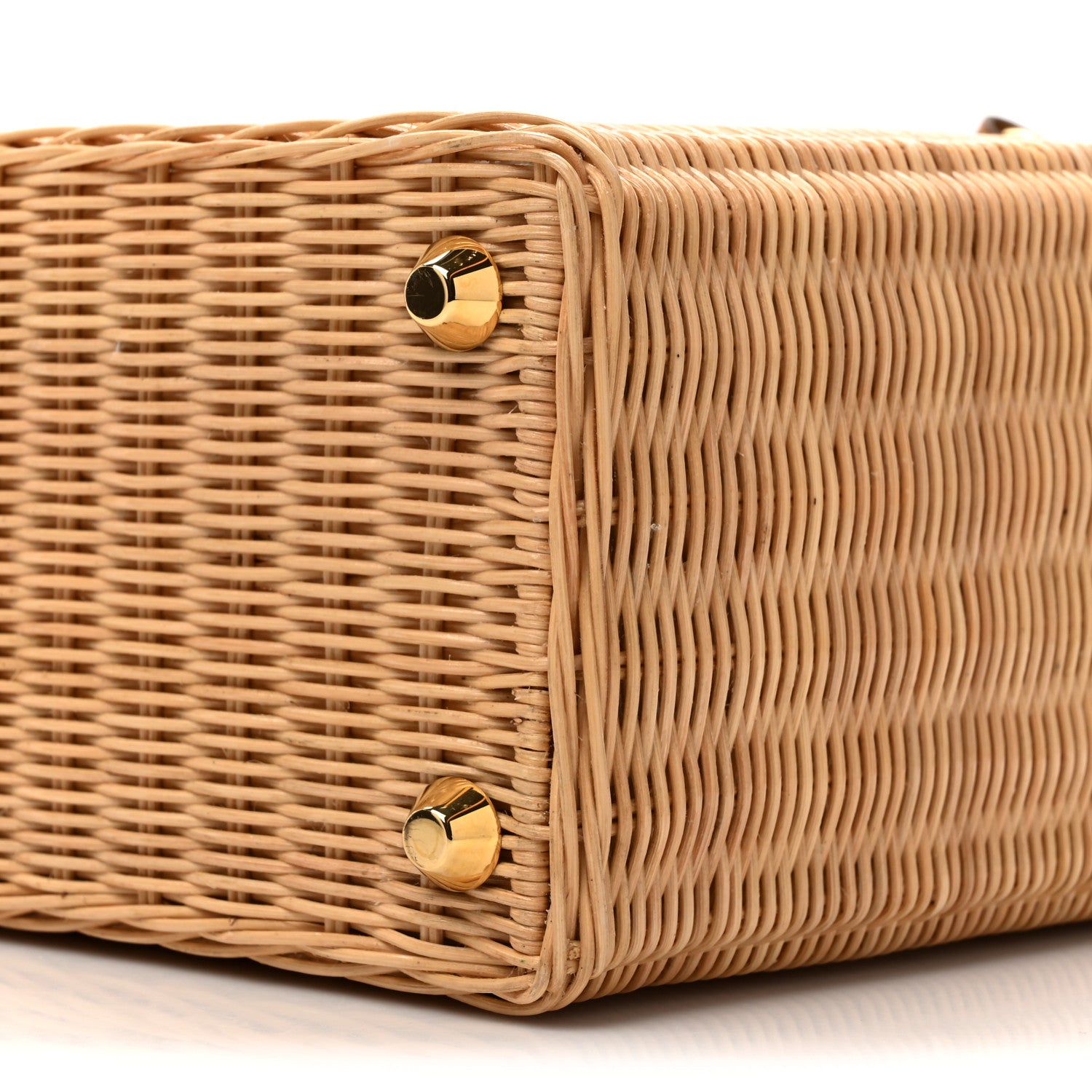 Prada Canvas Wicker Shoulder Bag White Tan 8 of 11