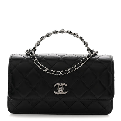 Chanel Shiny Crumpled Calfskin Crystal Quilted Precious Handle Clutch With Chain Black 1 of 10