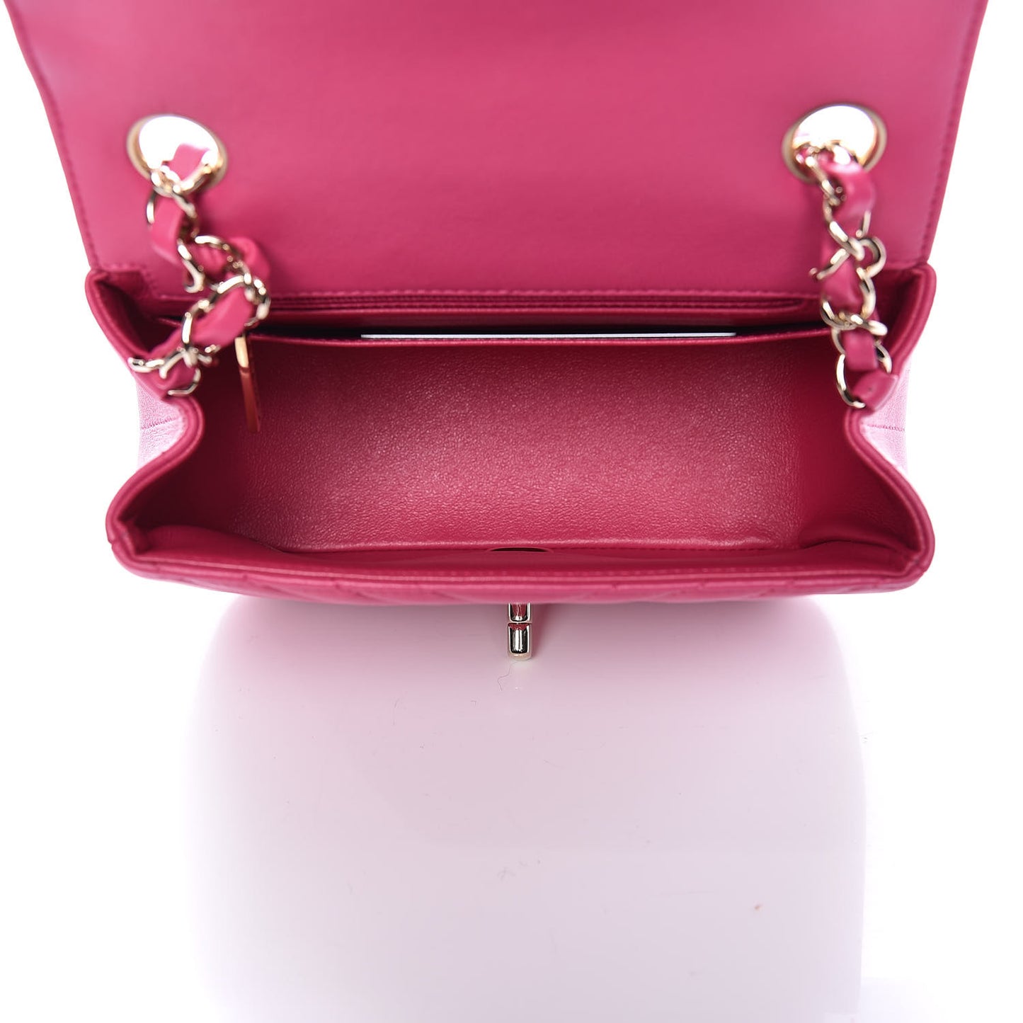 Lambskin Chevron Quilted Mini Square Flap Fuchsia