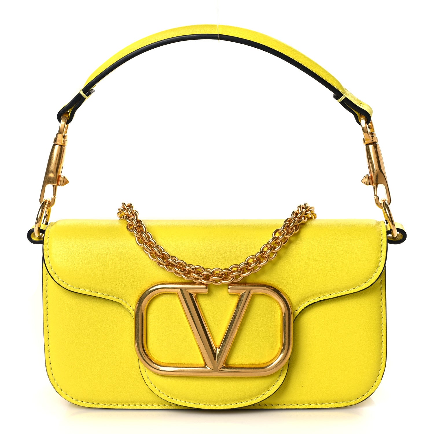 Valentino Garavani Calfskin Vlogo Small Loco Shoulder Bag Shocking Yellow 1 of 9