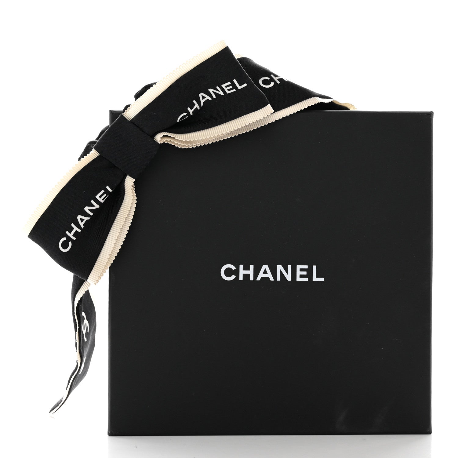 Chanel Silk CC Hair Tie Black Ecru 4 of 4