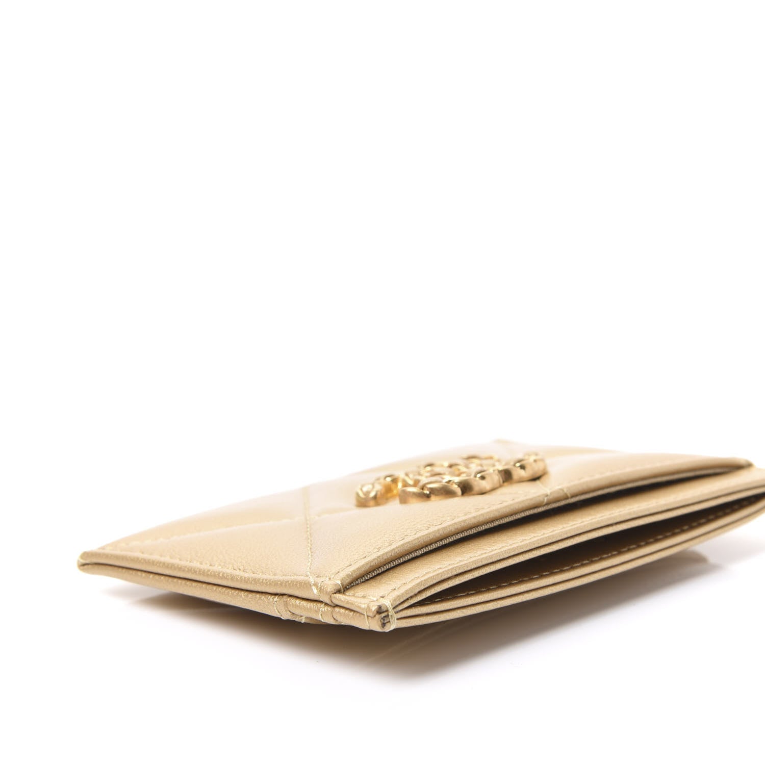 Chanel Metallic Goatskin Quilted Chanel 19 Card Holder Gold 7 of 12