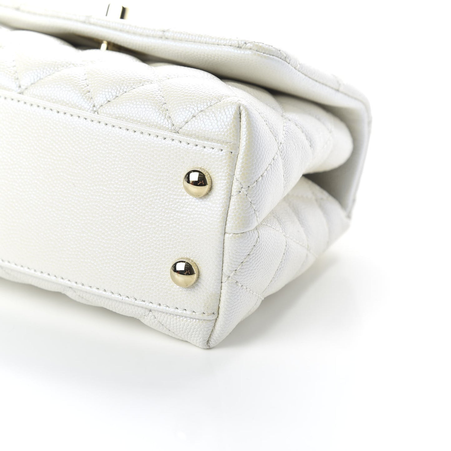 Iridescent Caviar Quilted Extra Mini Coco Handle Flap Ivory