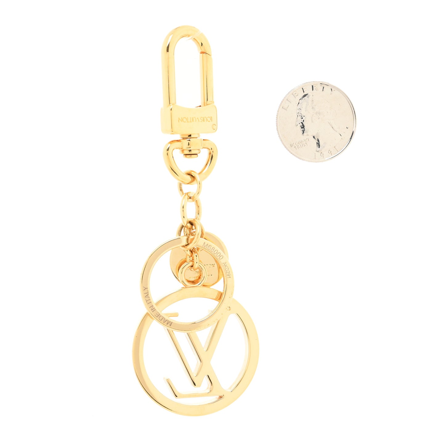 Metal LV Circle Bag Charm Key Holder Gold