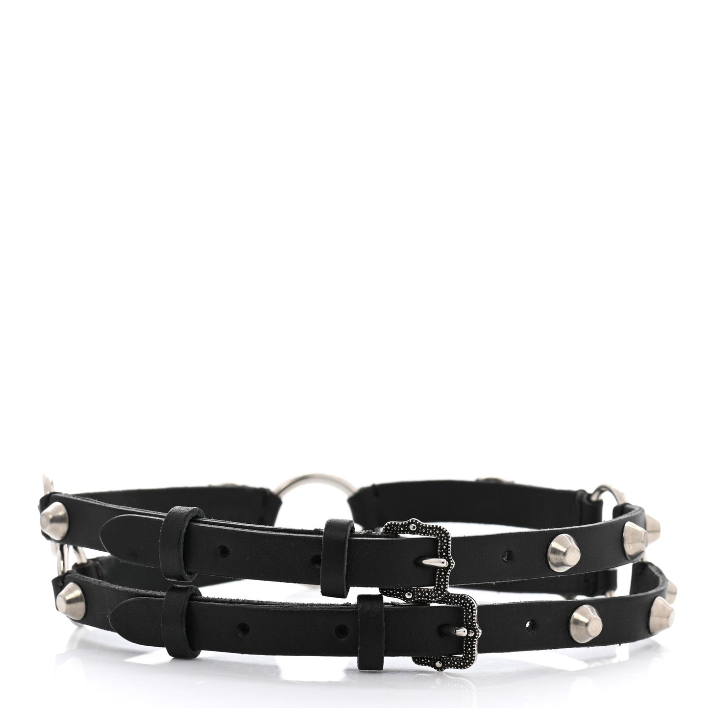 Calfskin Feline Head Double Strap Choker Black