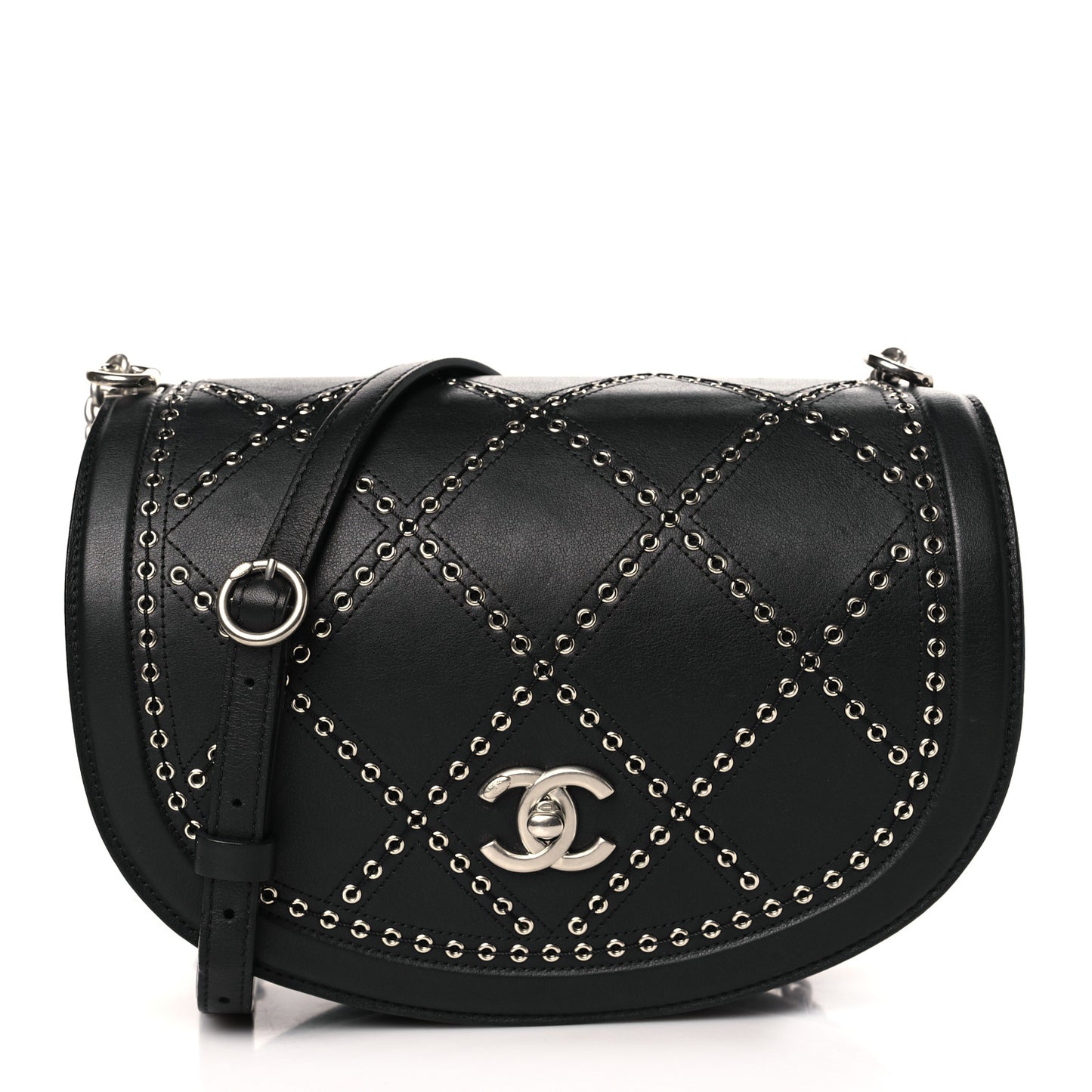 Calfskin Coco Eyelets Small Flap Bag Black