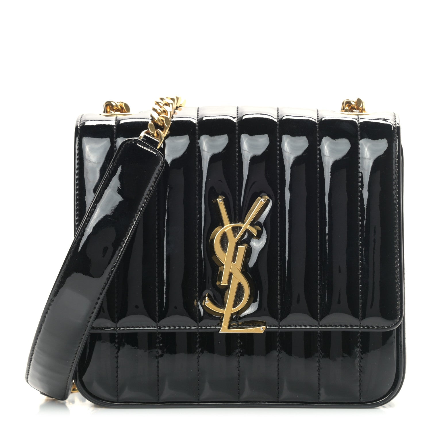 Saint Laurent Patent Calfskin Matelasse Monogram Medium Vicky Chain Bag Black 1 of 10