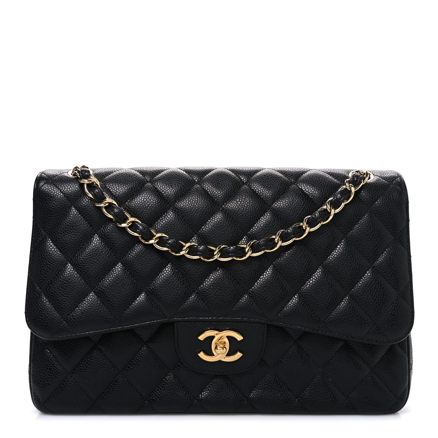 Caviar Quilted Jumbo Double Flap Black
