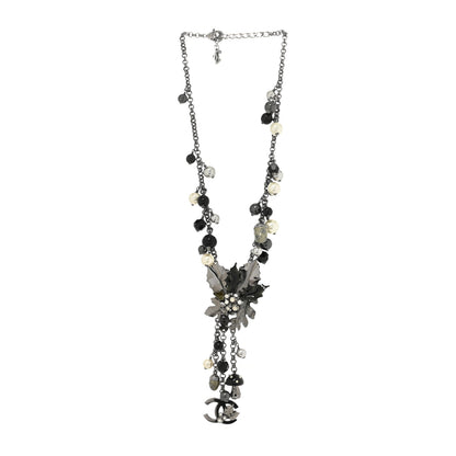 Chanel Pearl Crystal Long CC Autumn Necklace Ruthenium Black Grey 2 of 3