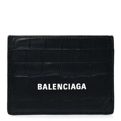 Balenciaga Semi Matte Calfskin Logo Crocodile Embossed Cash Card Holder Black 1 of 8