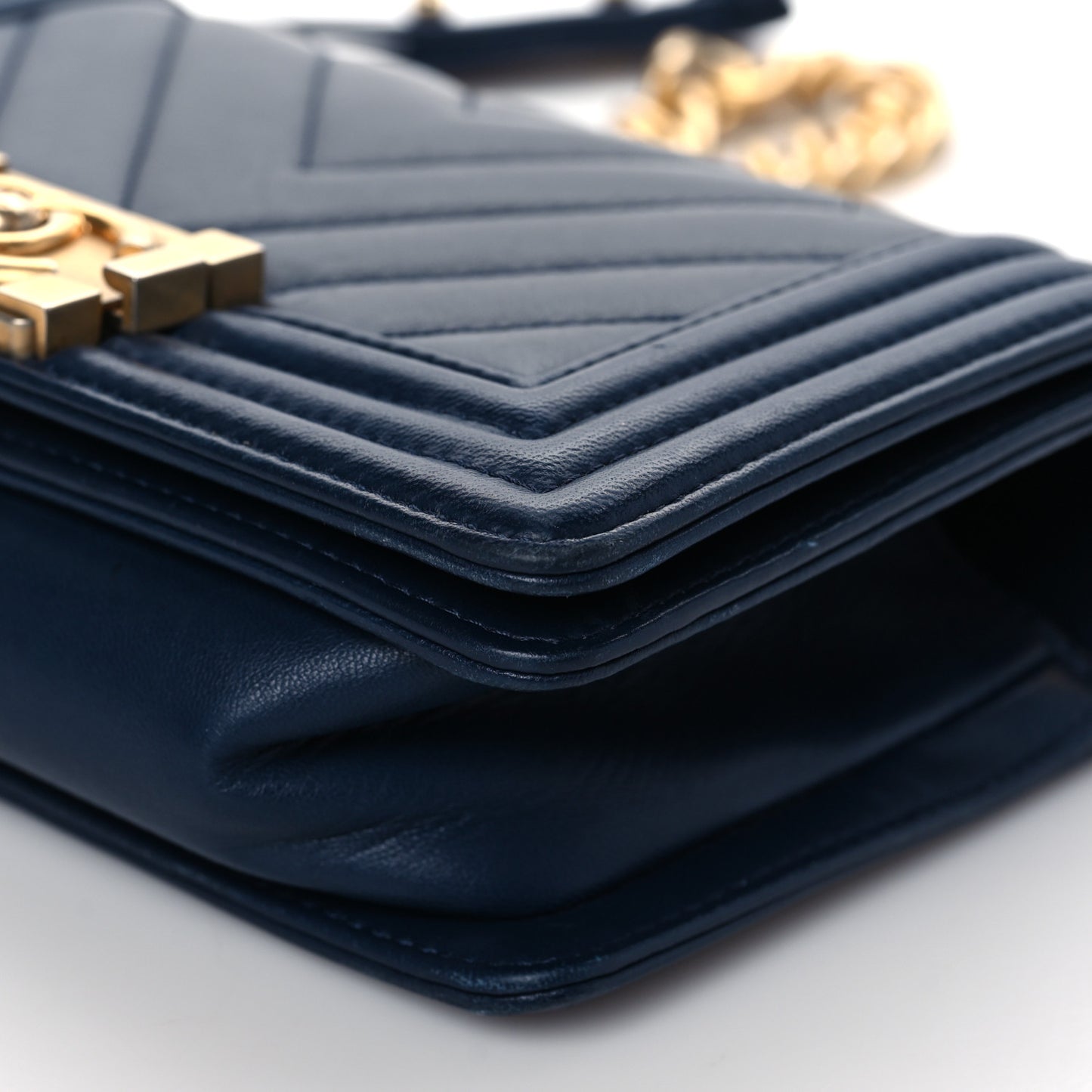 Calfskin Chevron Quilted Small Boy Flap Navy