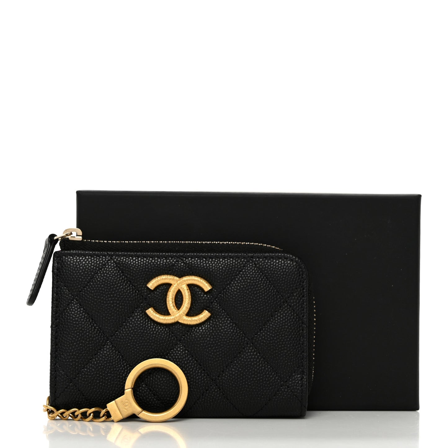 Caviar Quilted Zipped Key Holder Case Black