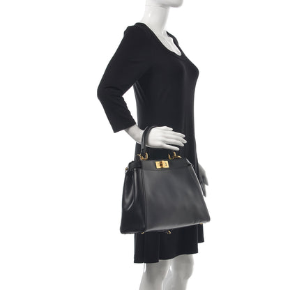 Fendi Vitello Morgan Shiny Nappa Medium Peekaboo Iconic Satchel Black 3 of 9