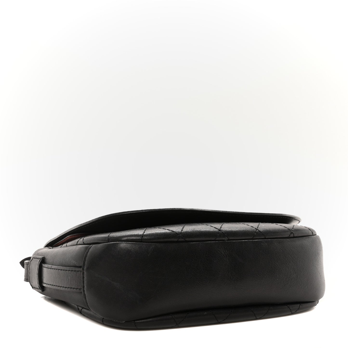 Calfskin Stitched Messenger Flap Bag Black
