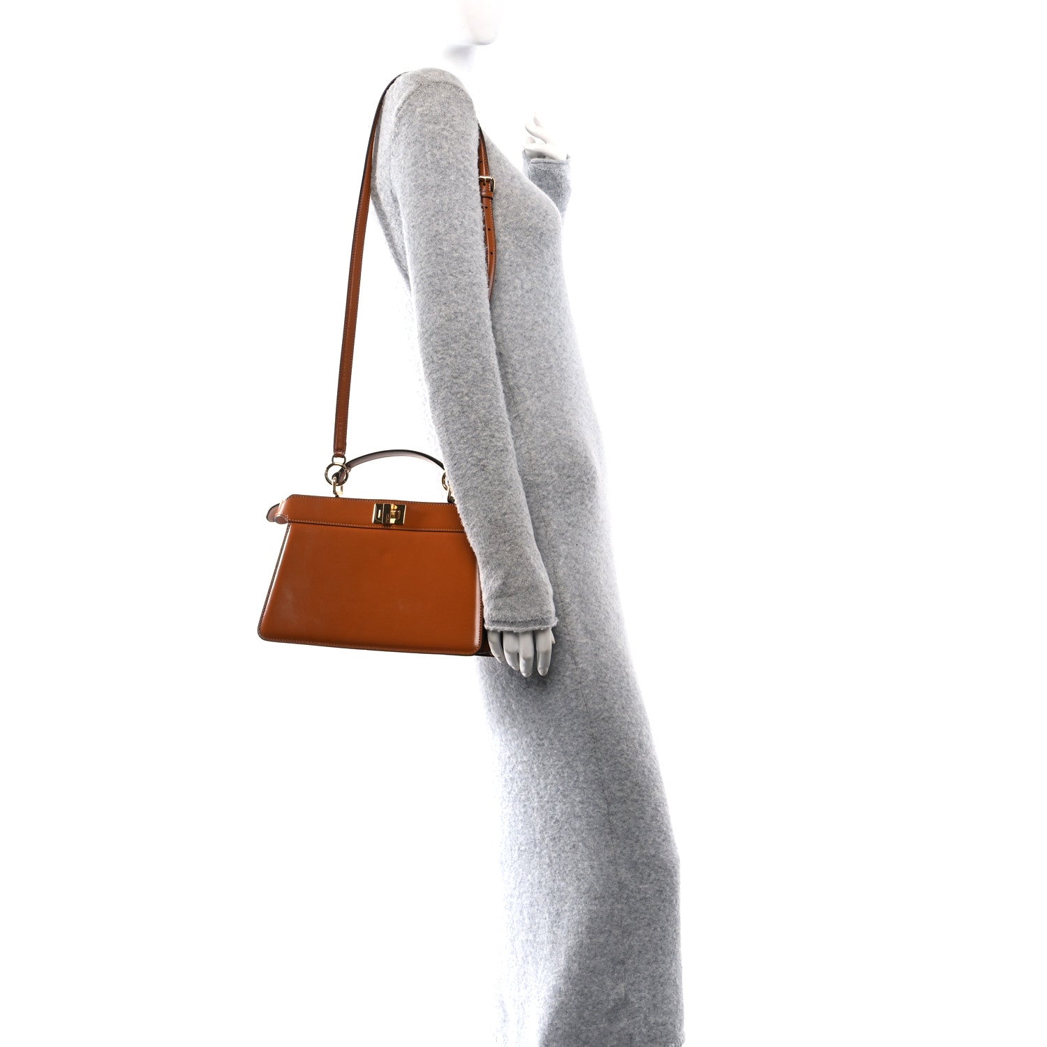 Fendi Vitello King Luxor Shiny Nappa Medium Peekaboo I SEE U East West Satchel Brandy Light Rose 2 of 11