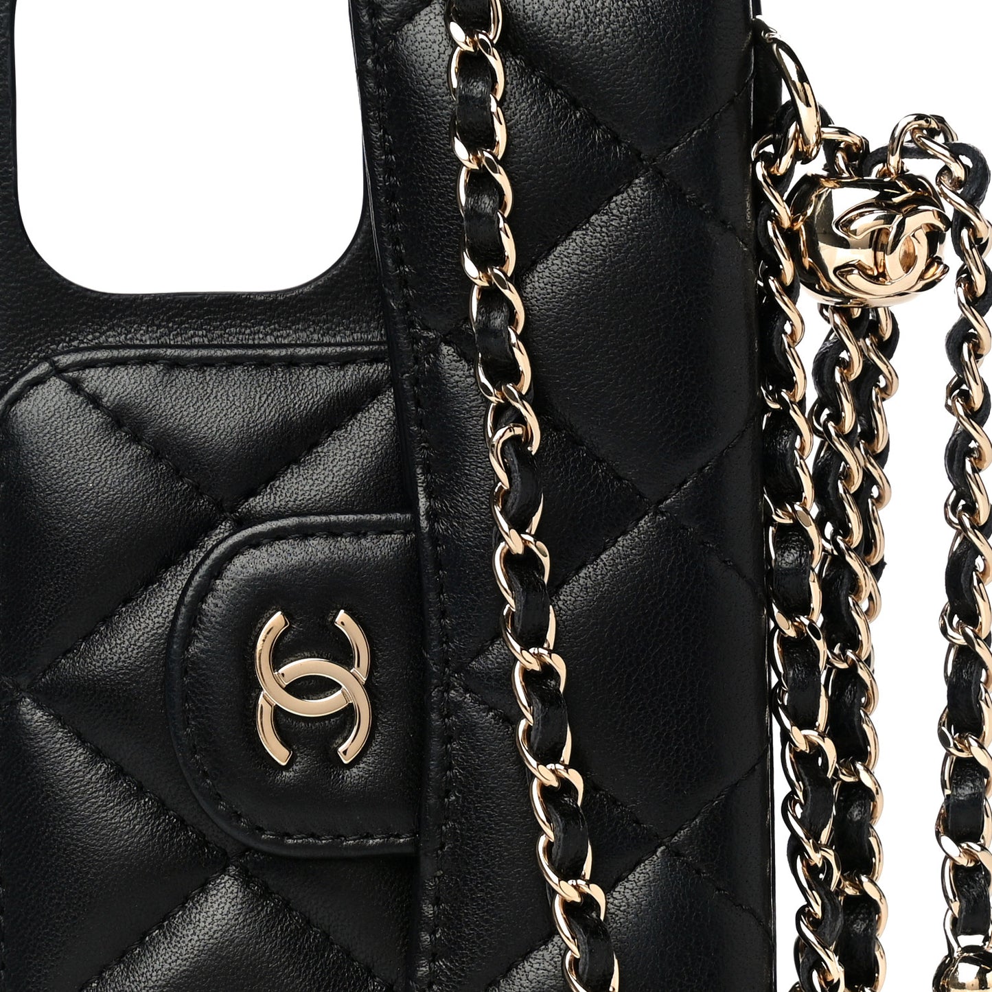 Lambskin Quilted iPhone XII Max Case With Chain Black