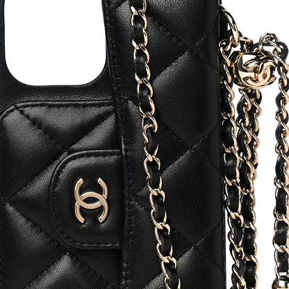 Chanel Lambskin Quilted iPhone XII Max Case With Chain Black 8 of 11