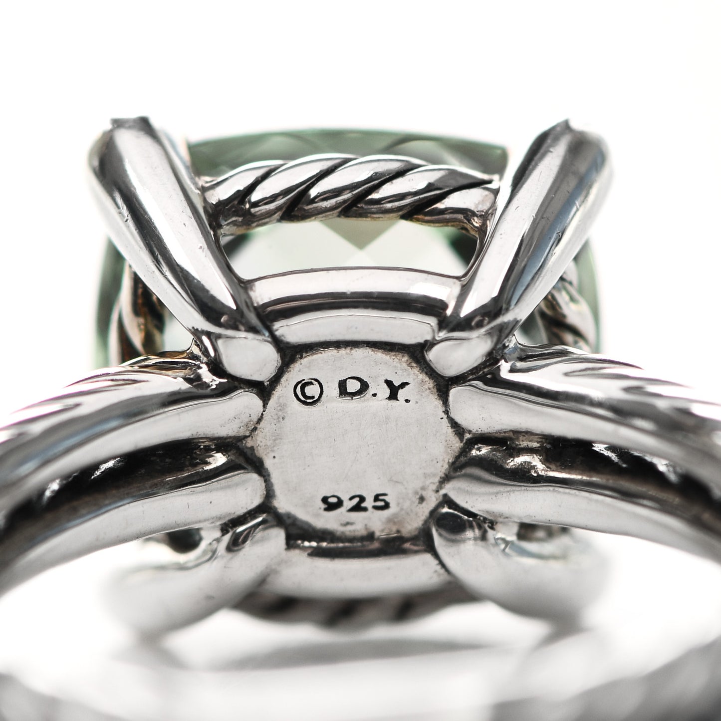 Sterling Silver Diamond Prasiolite 11mm Chatelaine Ring 52 6
