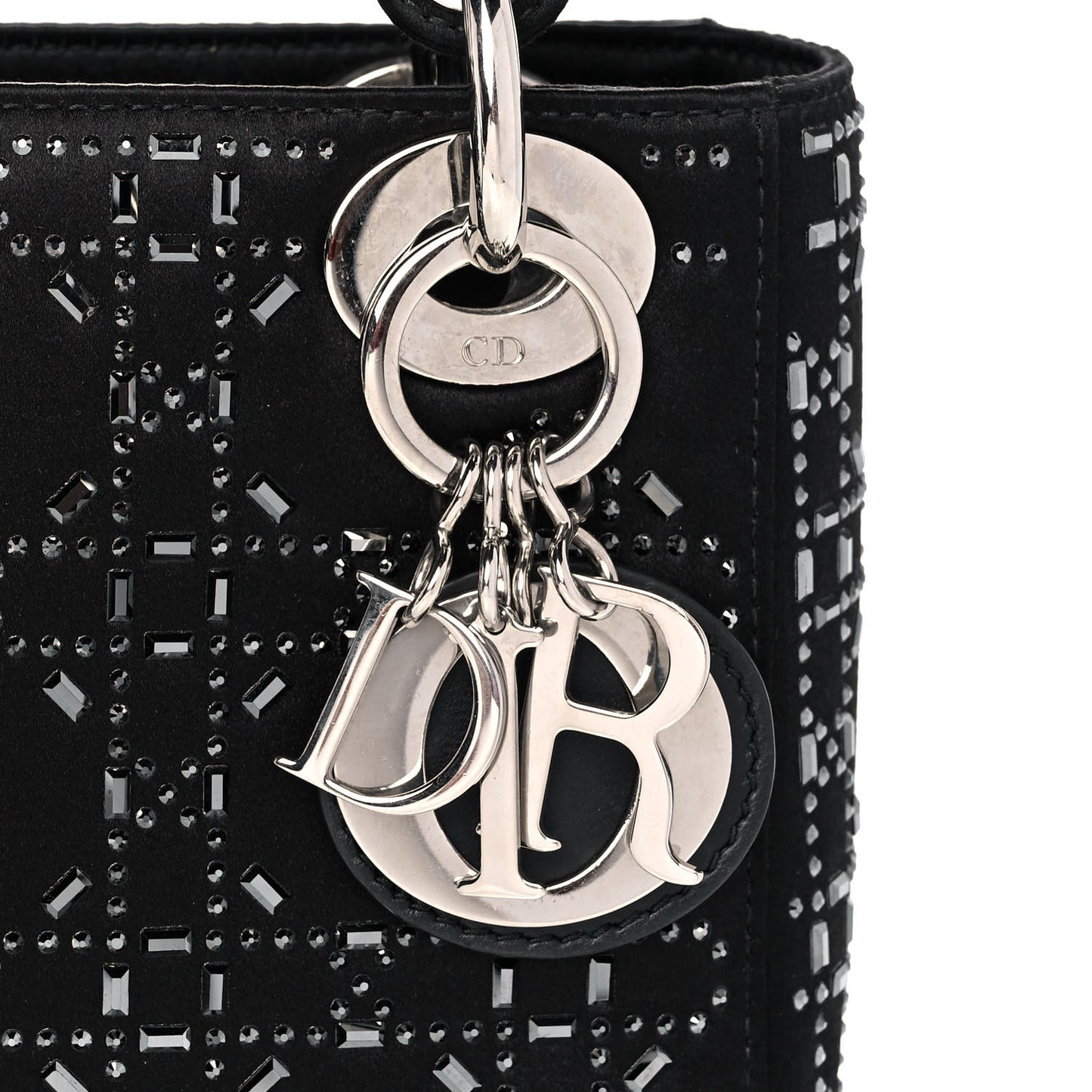 Satin Crystal Cannage Mini Lady Dior Black