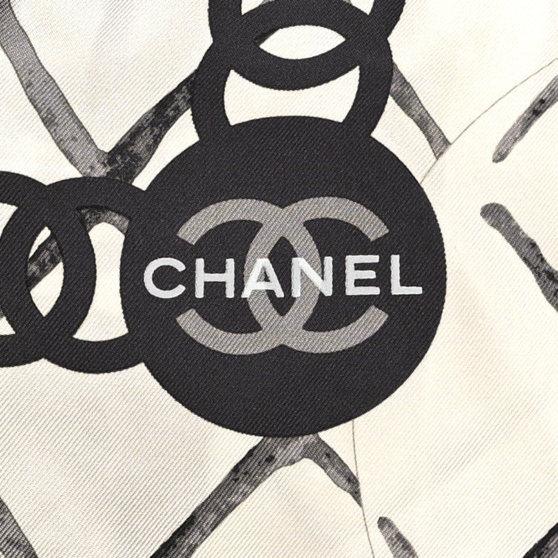 Chanel Silk Camellia CC Square Scarf Ivory 2 of 3