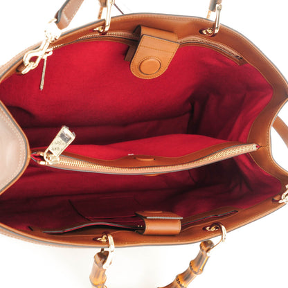 Gucci Embroidered Large Bamboo Shopper Tote Brown 5 of 7