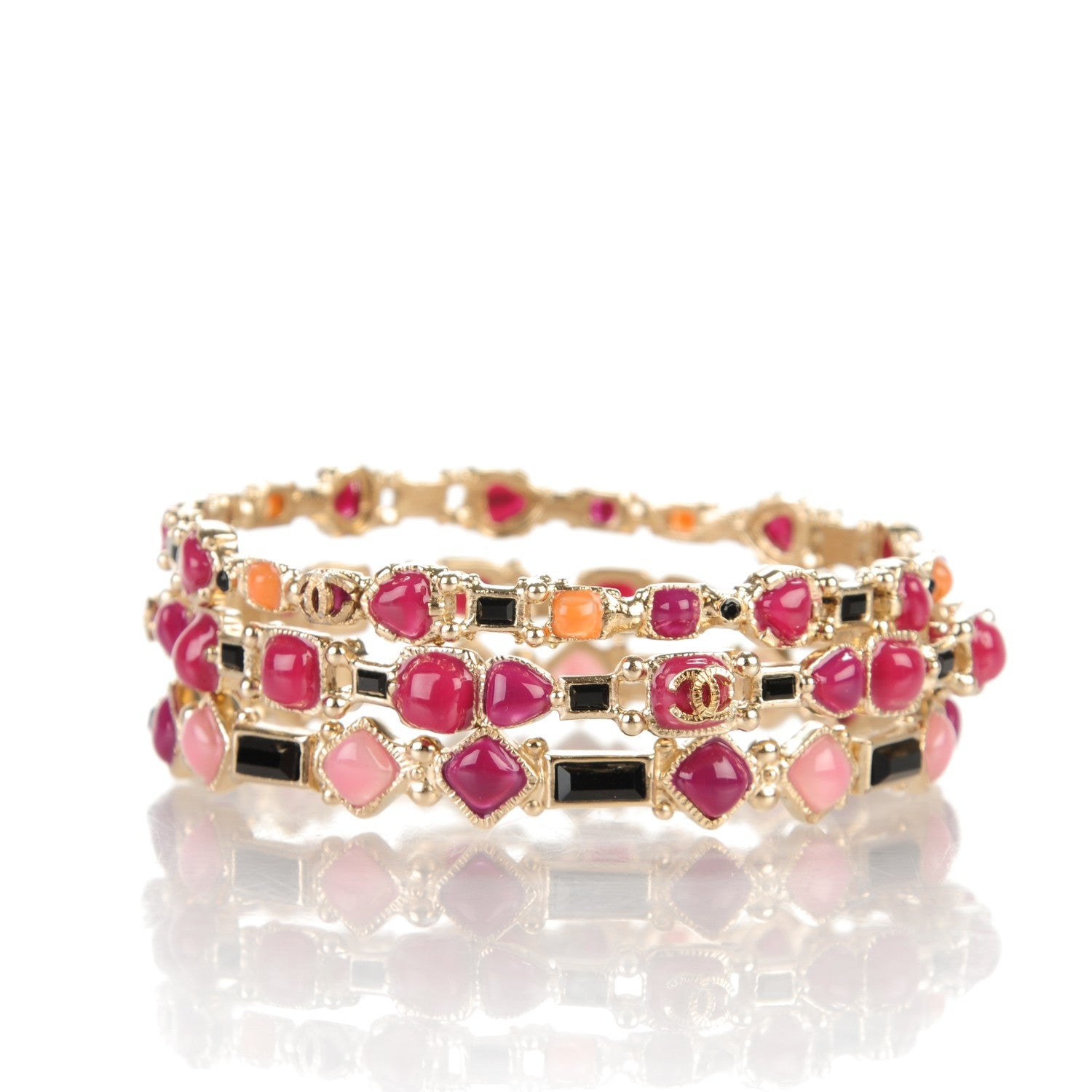 Chanel Gripoix CC Bangle Set of 3 Purple Pink Gold 3 of 5