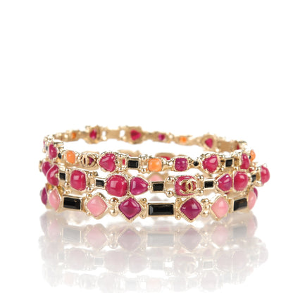 Chanel Gripoix CC Bangle Set of 3 Purple Pink Gold 3 of 5