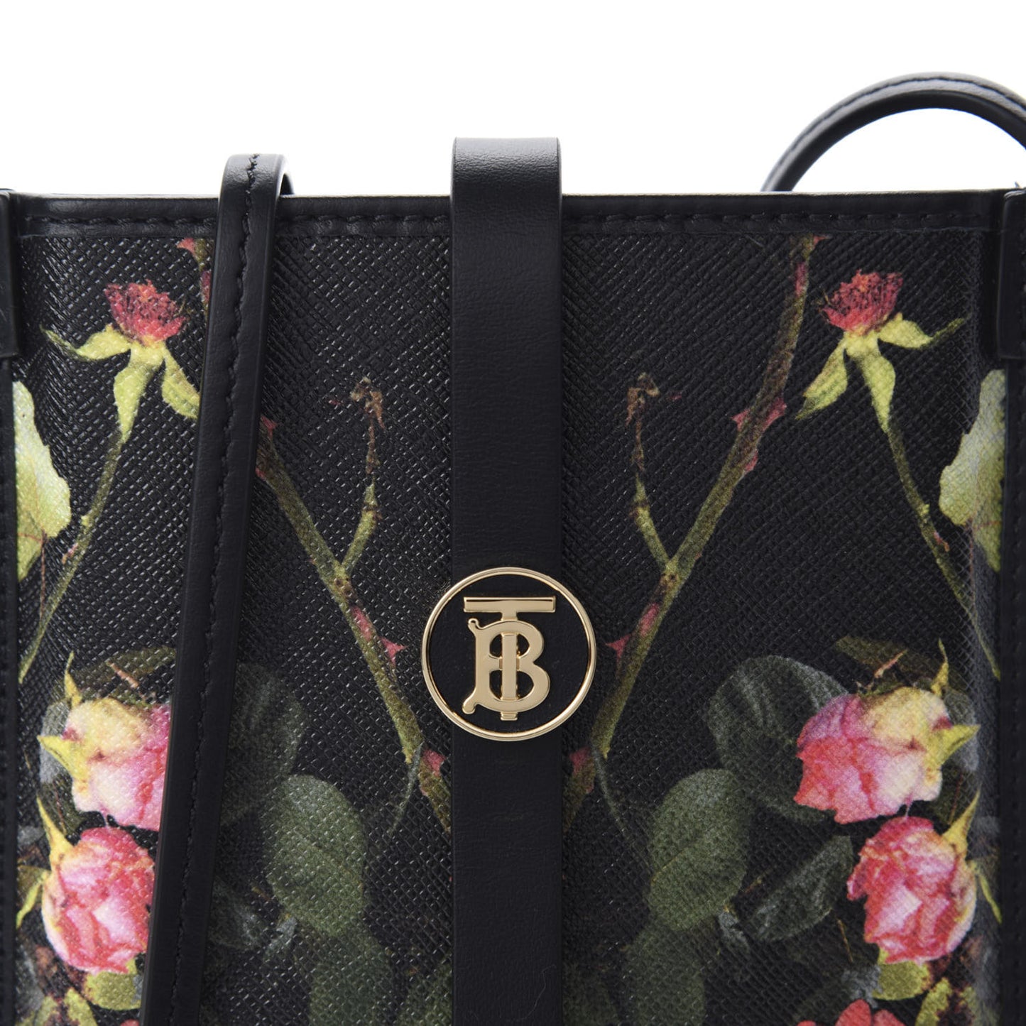 E-Canvas Rose Print Anne Phone Case With Strap Black