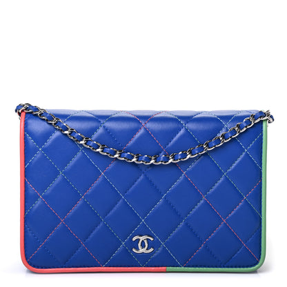 Chanel Lambskin Quilted Wallet On Chain WOC Blue Orange Green 1 of 4